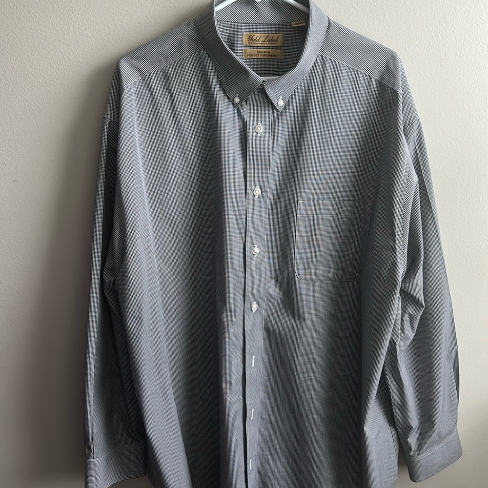 Roundtree and Yorke Gold Label Dress Shirt Men's 2XB Black and White Checkered